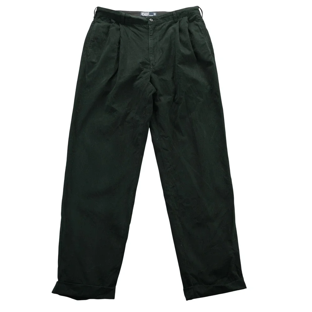 Polo Ralph Lauren‎ Hammond Pant Mens 36x32 Black Double Pleated Cuffed Chinos